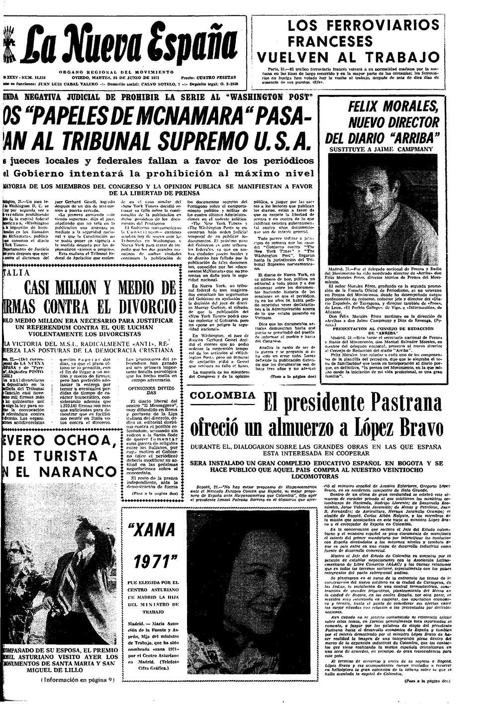 Portada del Martes, 22 de Junio de 1971