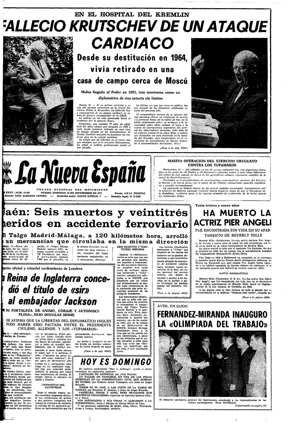 Portada del Domingo, 12 de Septiembre de 1971