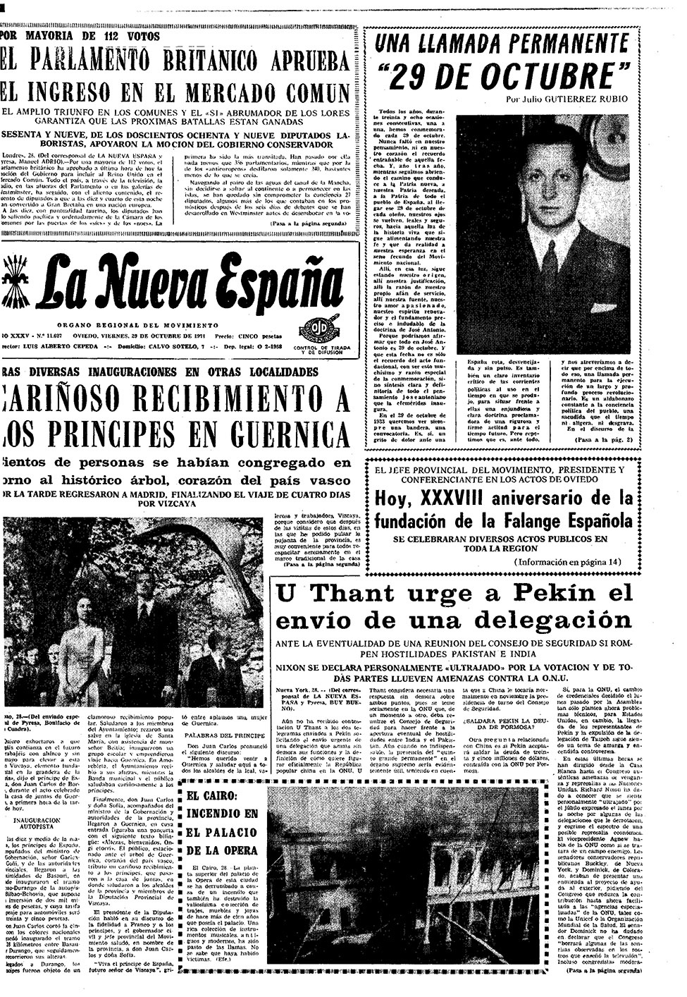 Portada del Viernes, 29 de Octubre de 1971