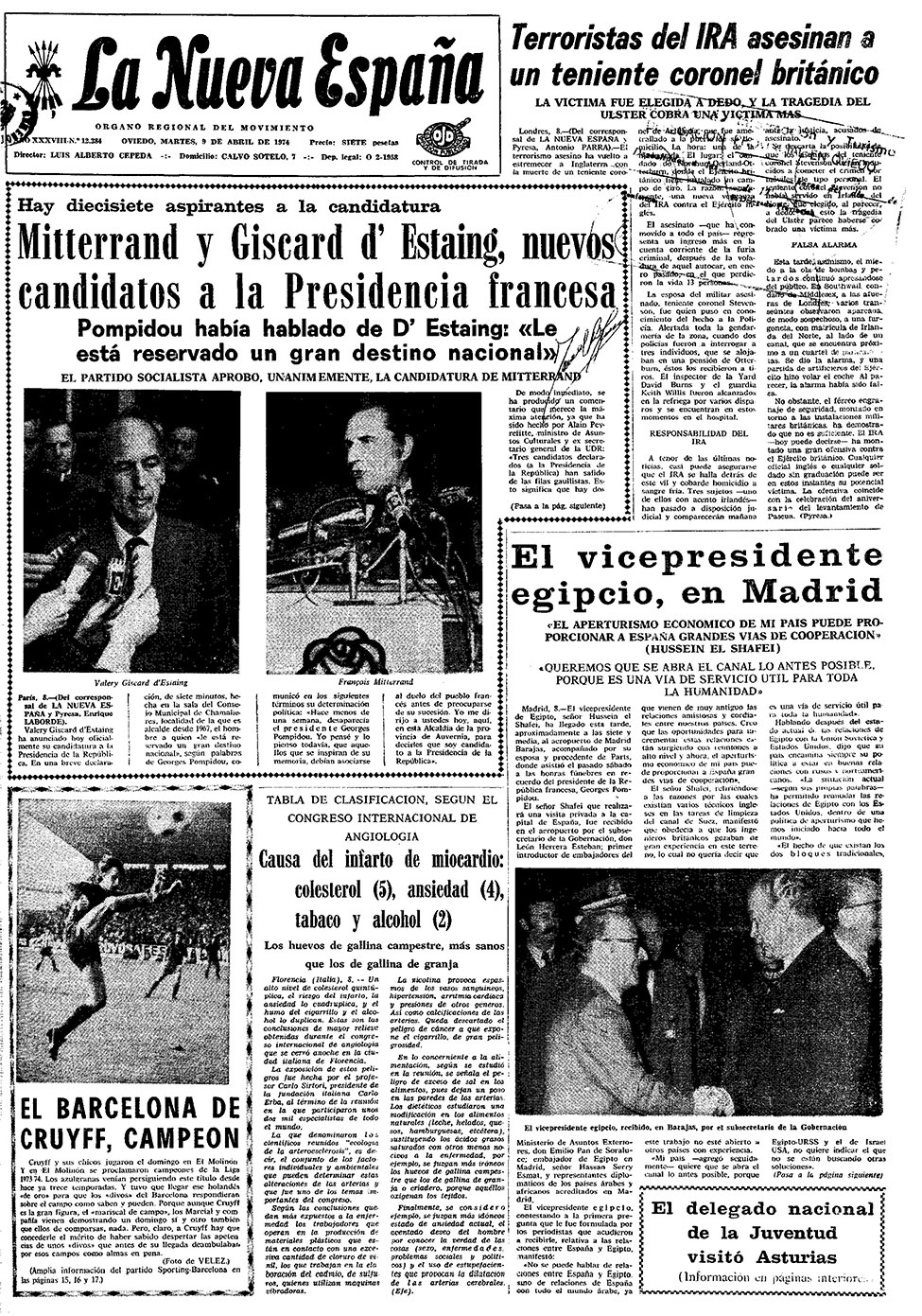 Portada del Martes, 9 de Abril de 1974