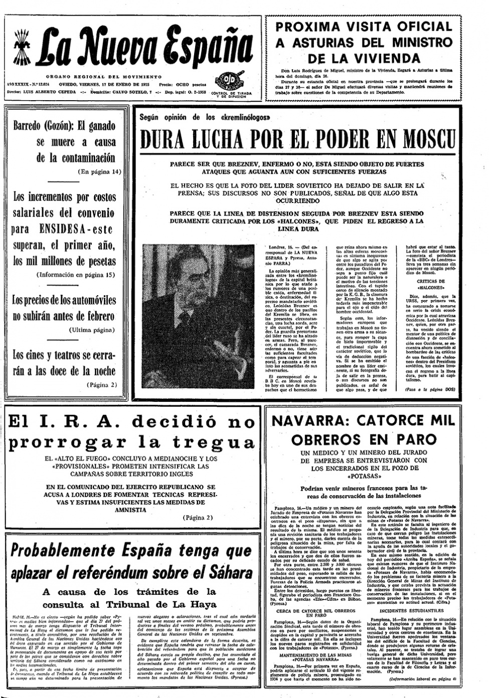 Portada del Viernes, 17 de Enero de 1975