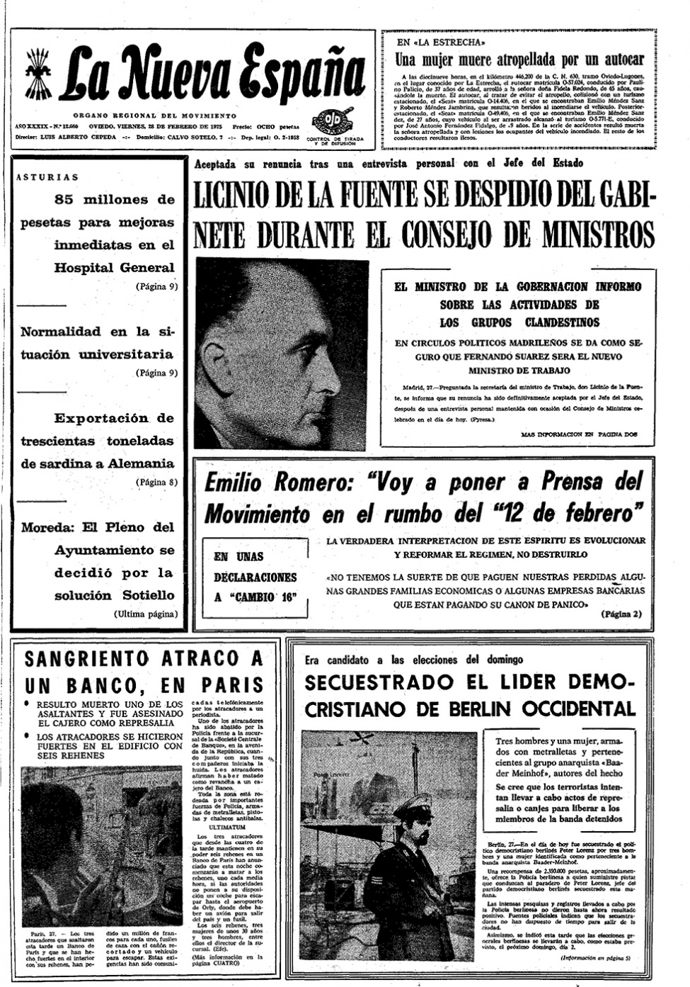 Portada del Viernes, 28 de Febrero de 1975