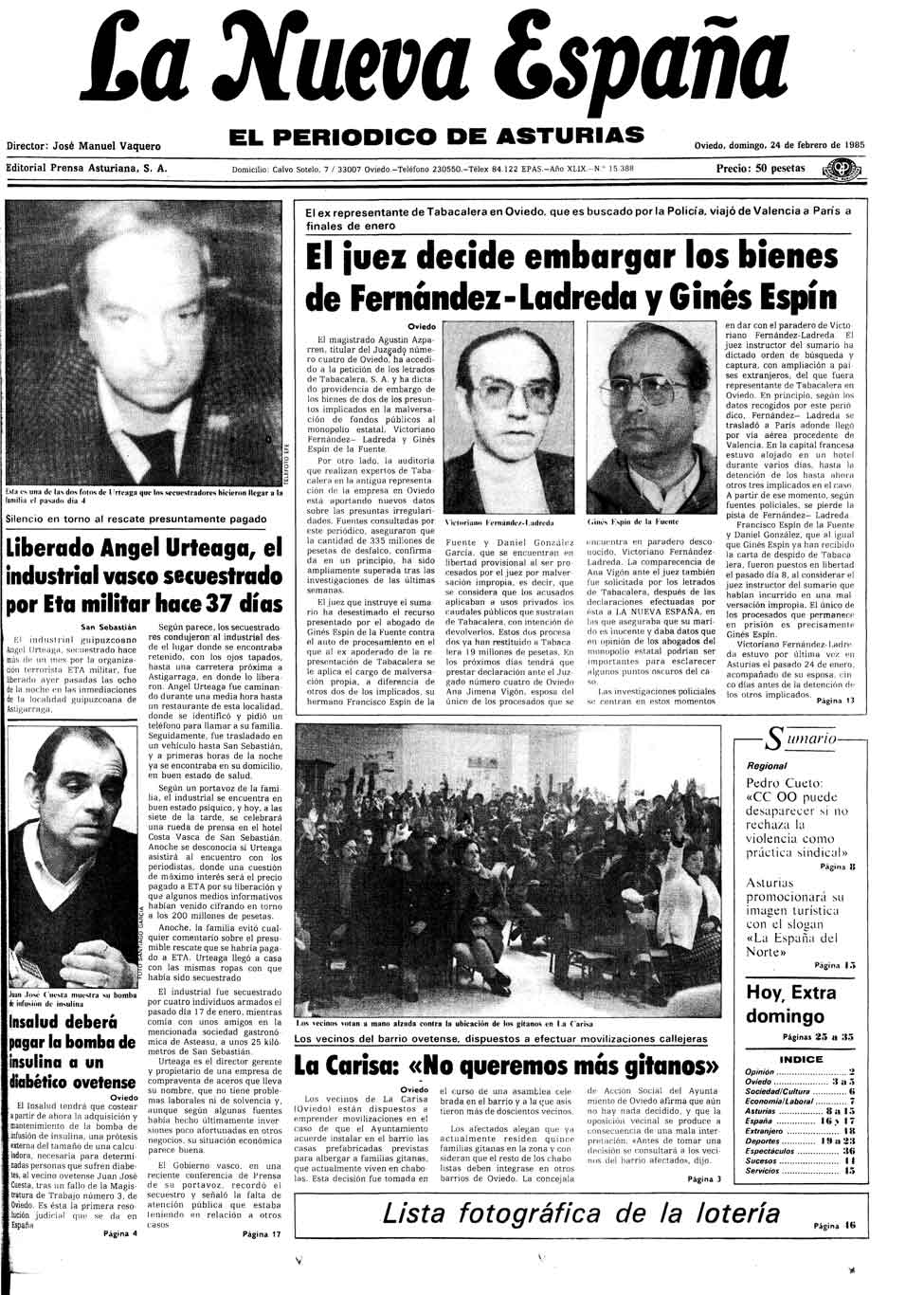 Portada del Domingo, 24 de Febrero de 1985