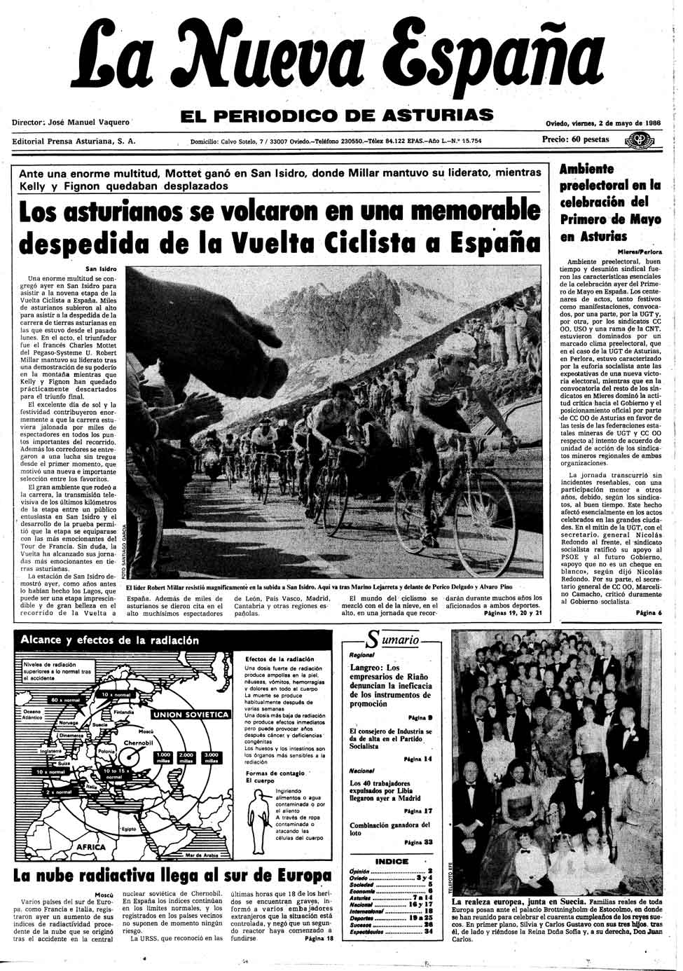 Portada del Viernes, 2 de Mayo de 1986