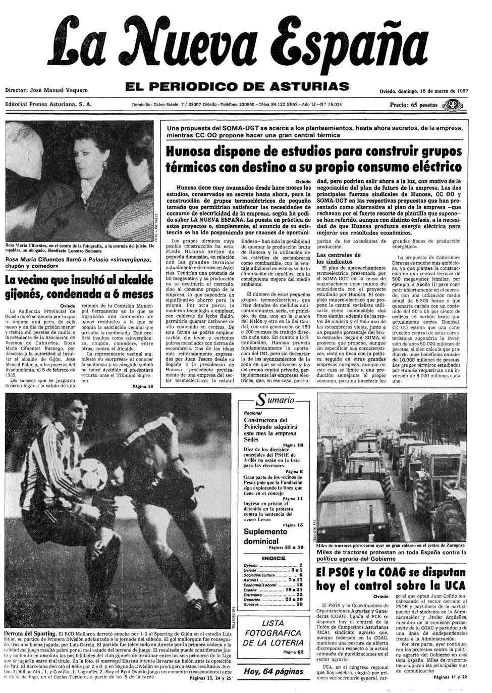 Portada del Domingo, 15 de Marzo de 1987