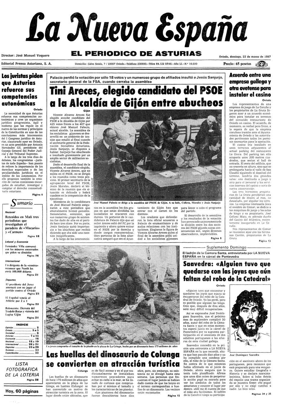 Portada del Domingo, 22 de Marzo de 1987