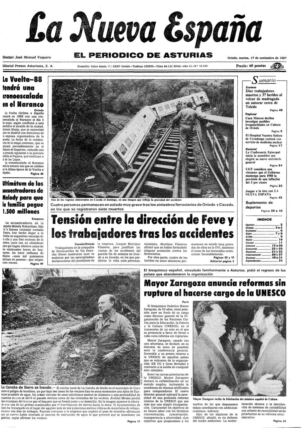 Portada del Martes, 17 de Noviembre de 1987