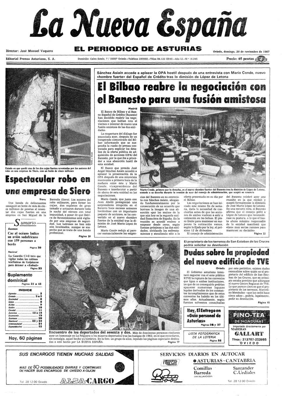 Portada del Domingo, 29 de Noviembre de 1987