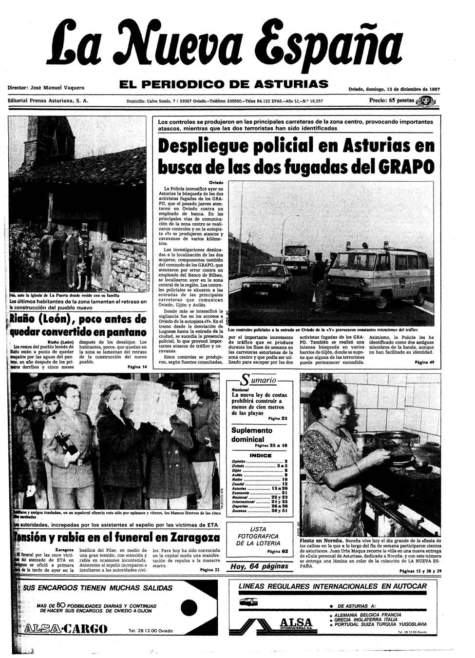 Portada del Domingo, 13 de Diciembre de 1987