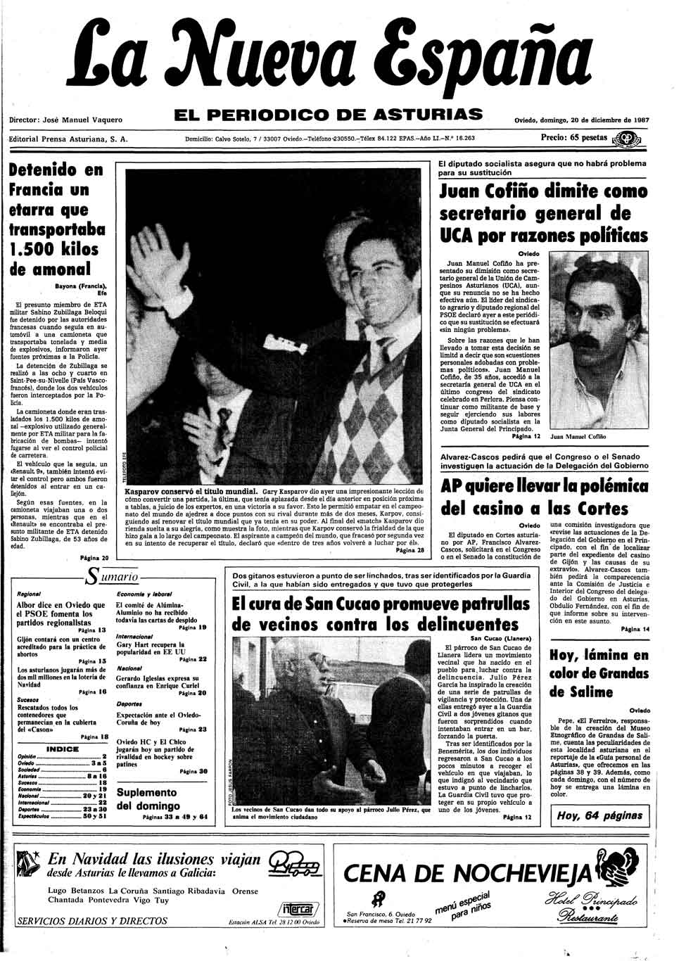 Portada del Domingo, 20 de Diciembre de 1987