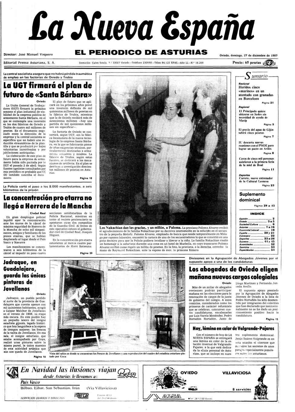 Portada del Domingo, 27 de Diciembre de 1987