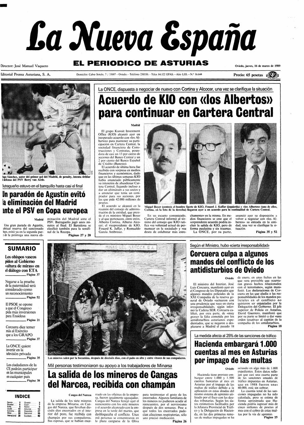 Portada del Jueves, 16 de Marzo de 1989