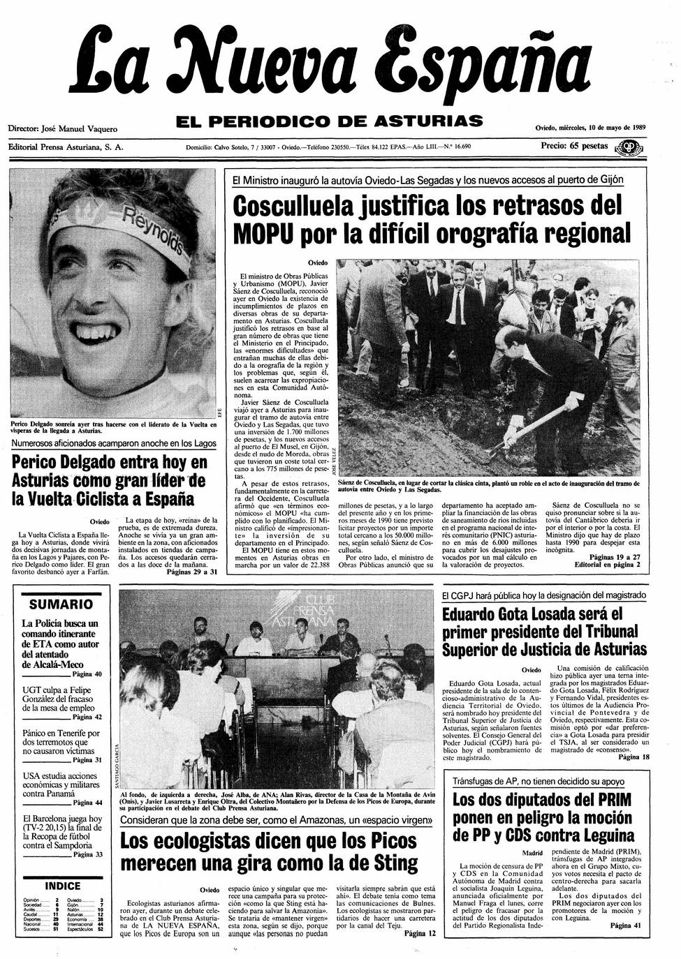 Portada del Miércoles, 10 de Mayo de 1989