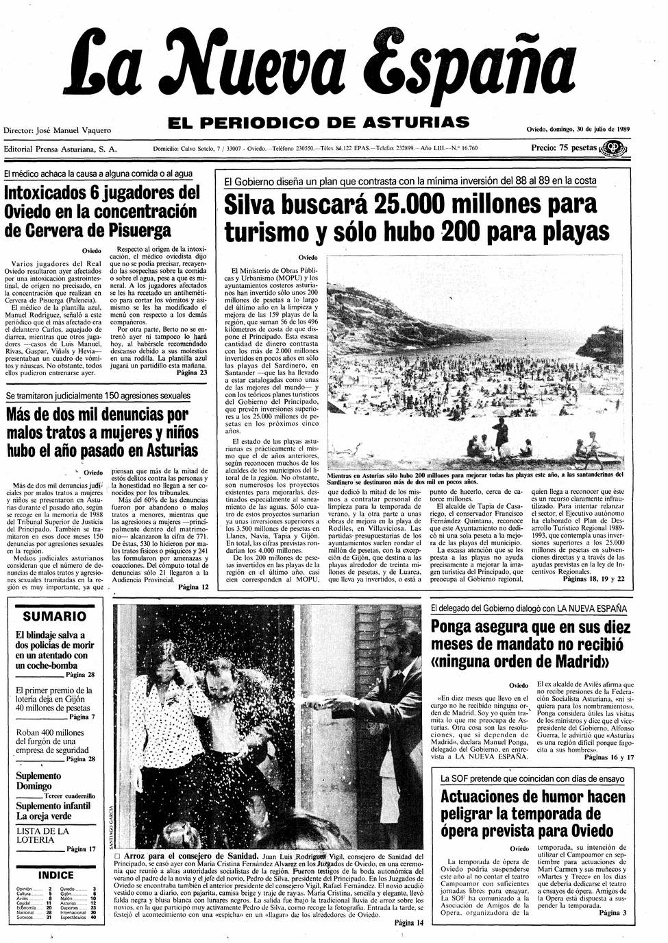 Portada del Domingo, 30 de Julio de 1989