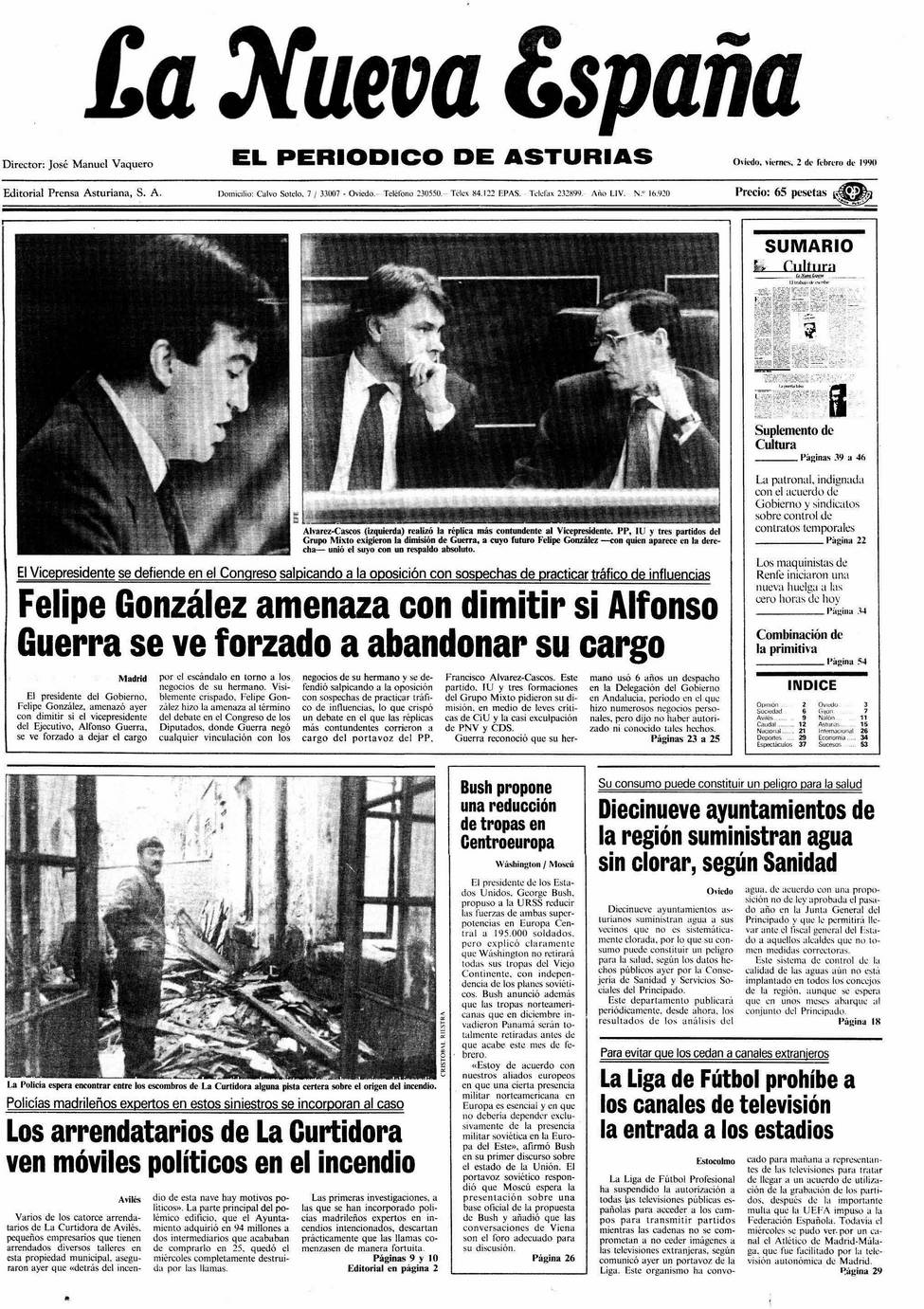 Portada del Viernes, 2 de Febrero de 1990