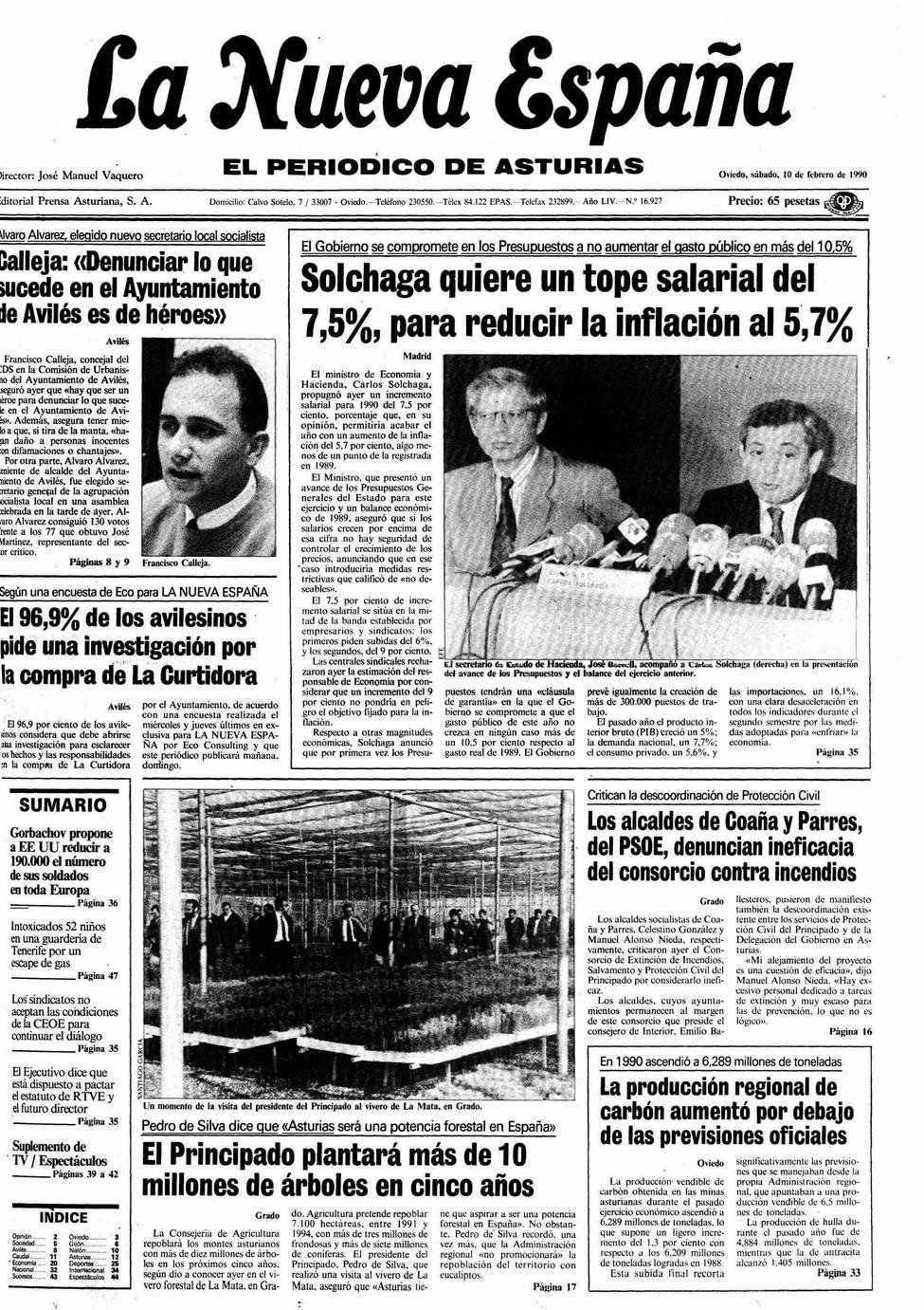 Portada del Sábado, 10 de Febrero de 1990