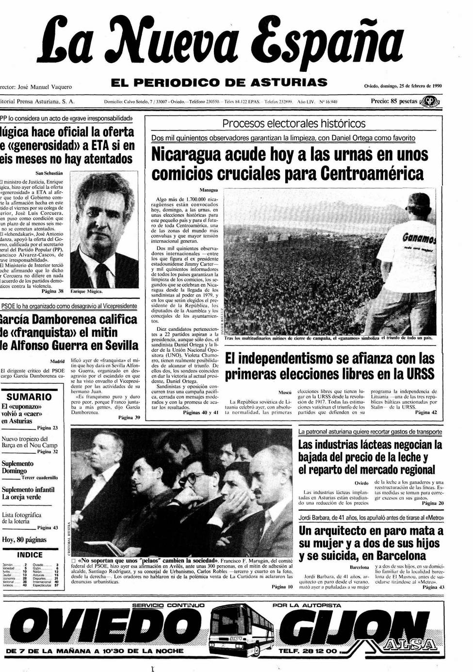 Portada del Domingo, 25 de Febrero de 1990