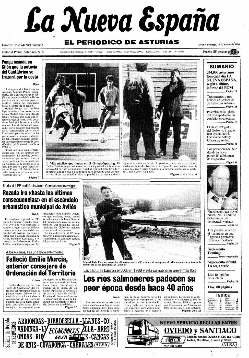 Portada del Domingo, 11 de Marzo de 1990
