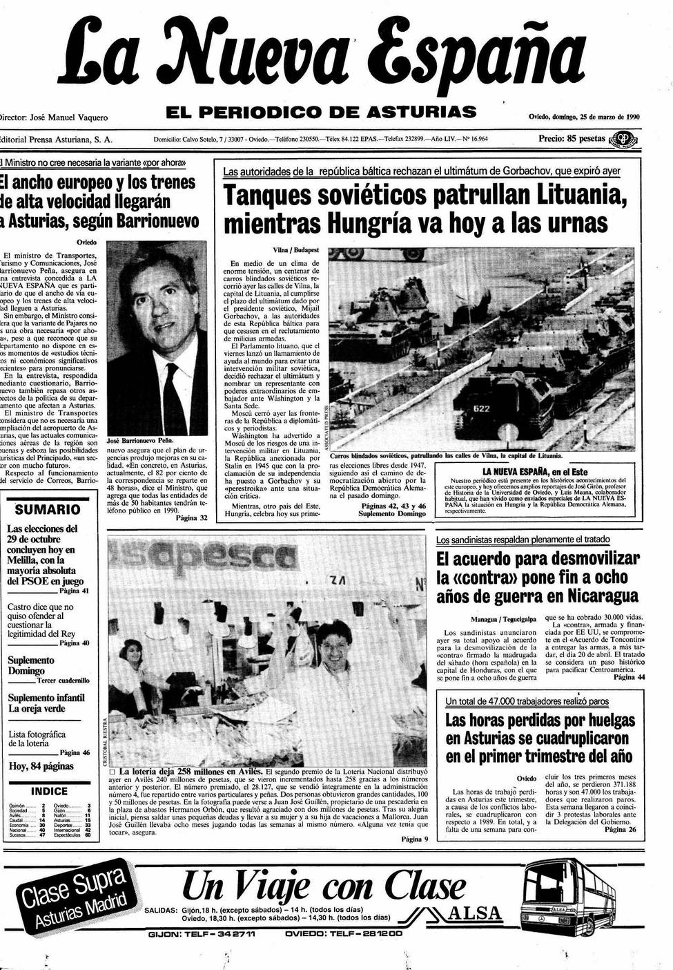 Portada del Domingo, 25 de Marzo de 1990