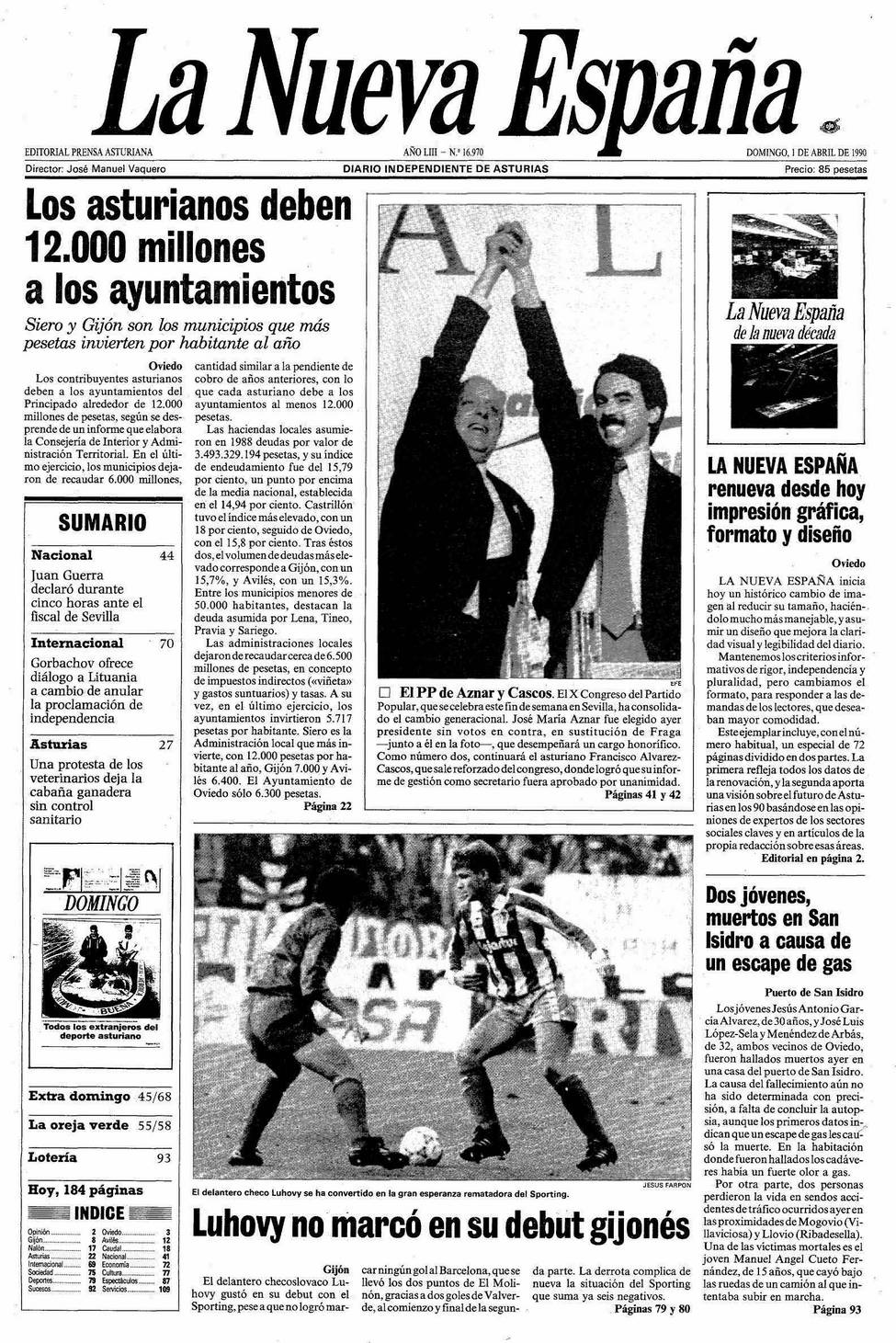 Portada del Domingo, 1 de Abril de 1990