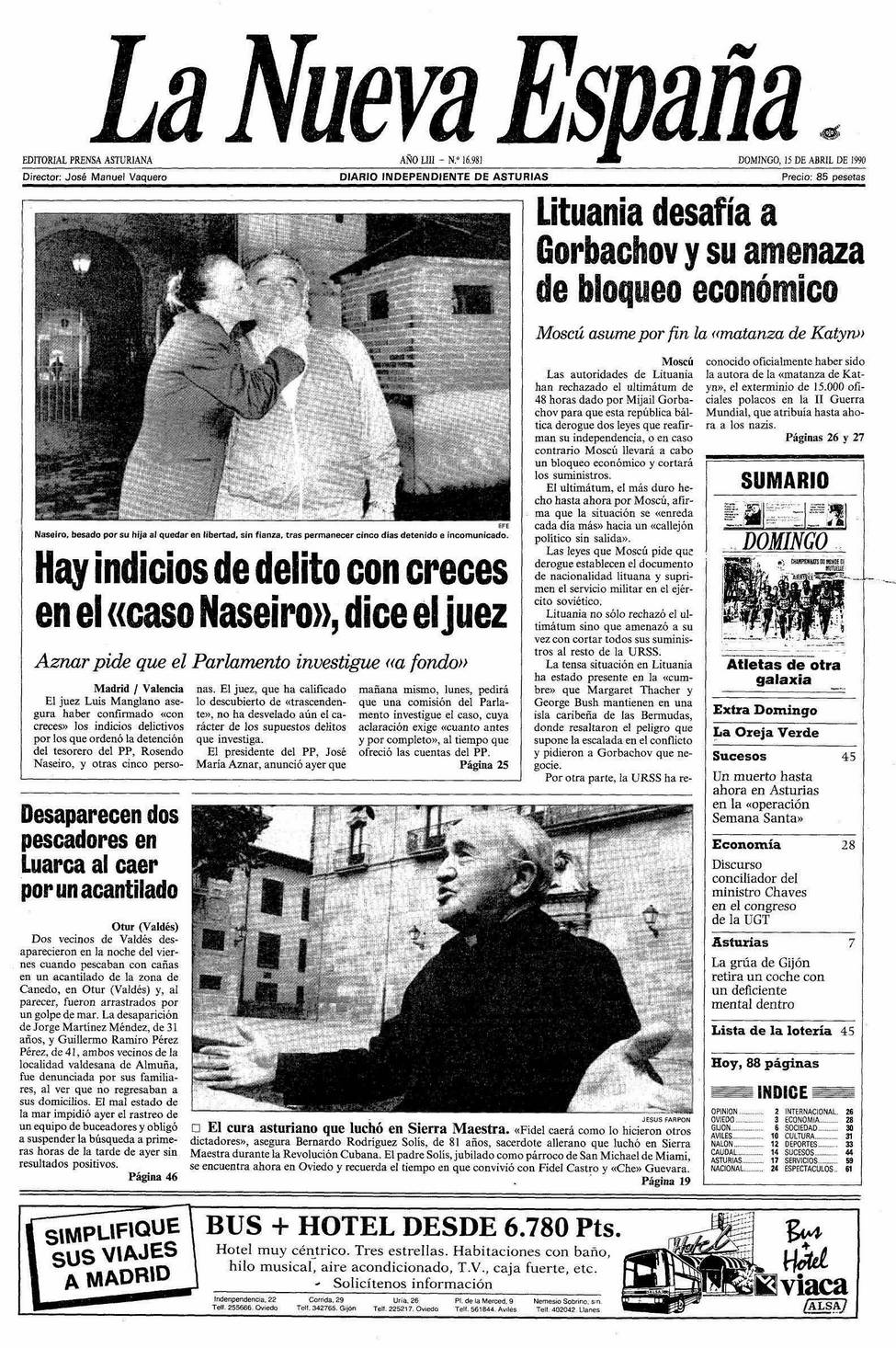 Portada del Domingo, 15 de Abril de 1990