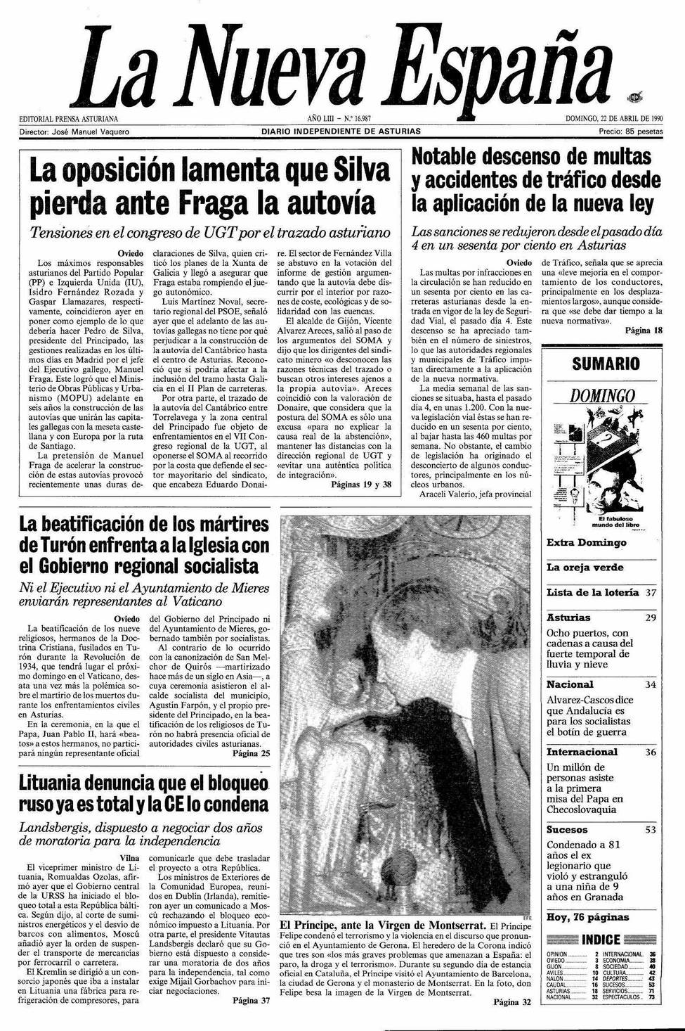 Portada del Domingo, 22 de Abril de 1990