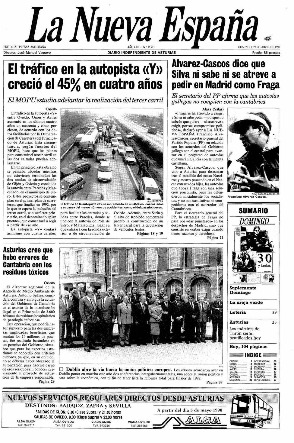 Portada del Domingo, 29 de Abril de 1990