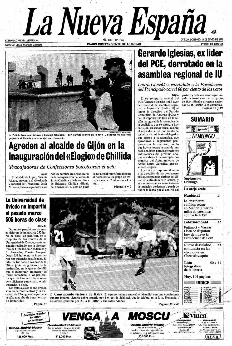 Portada del Domingo, 10 de Junio de 1990