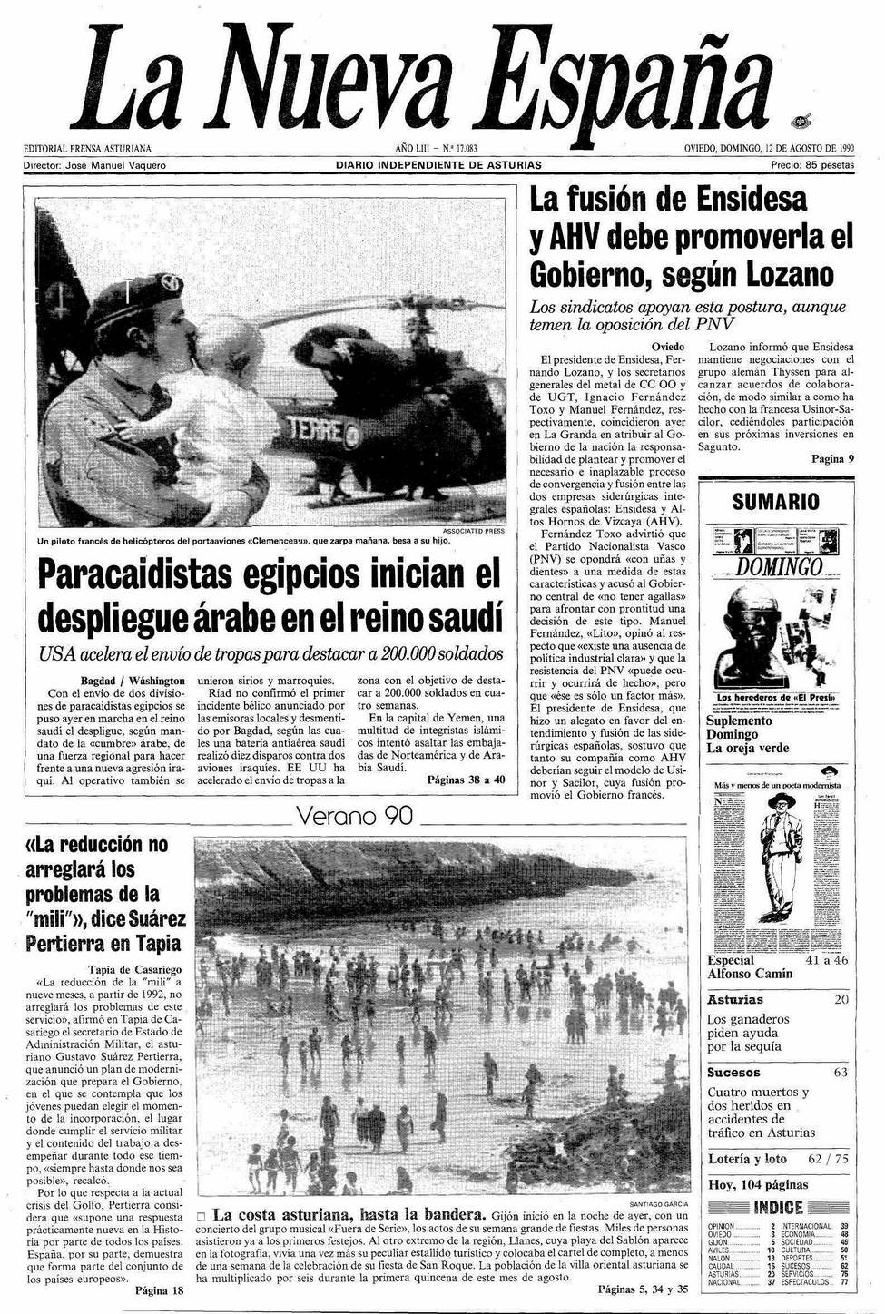 Portada del Domingo, 12 de Agosto de 1990