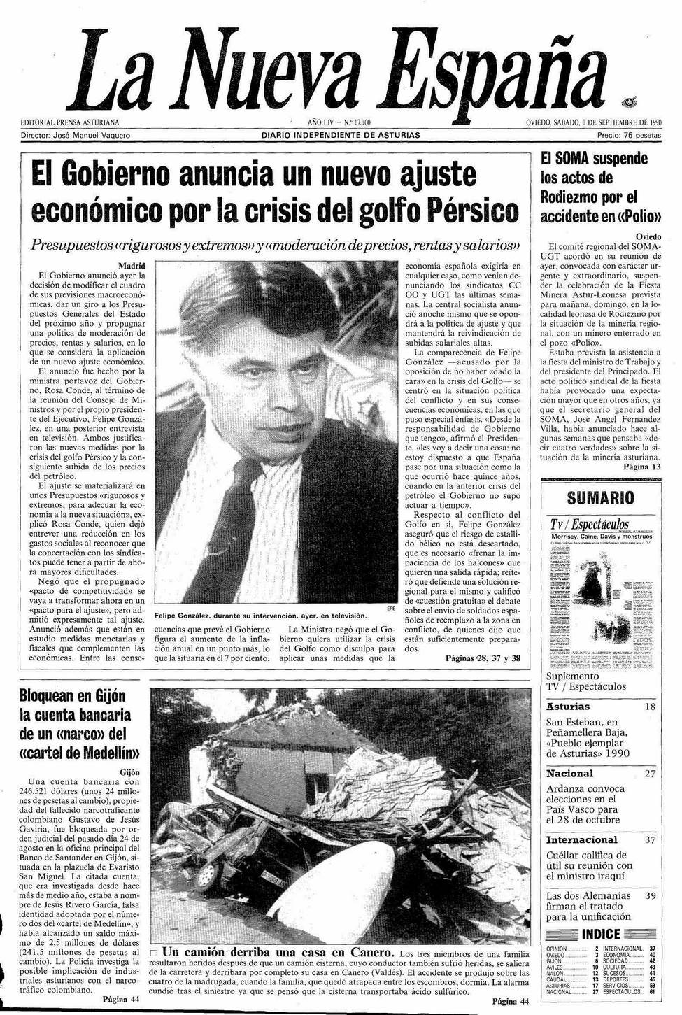 Portada del Sábado, 1 de Septiembre de 1990