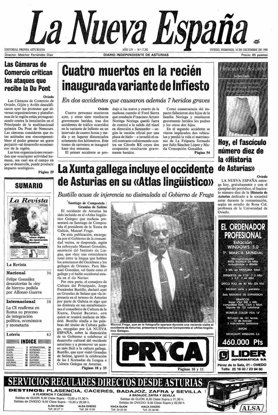 Portada del Domingo, 16 de Diciembre de 1990