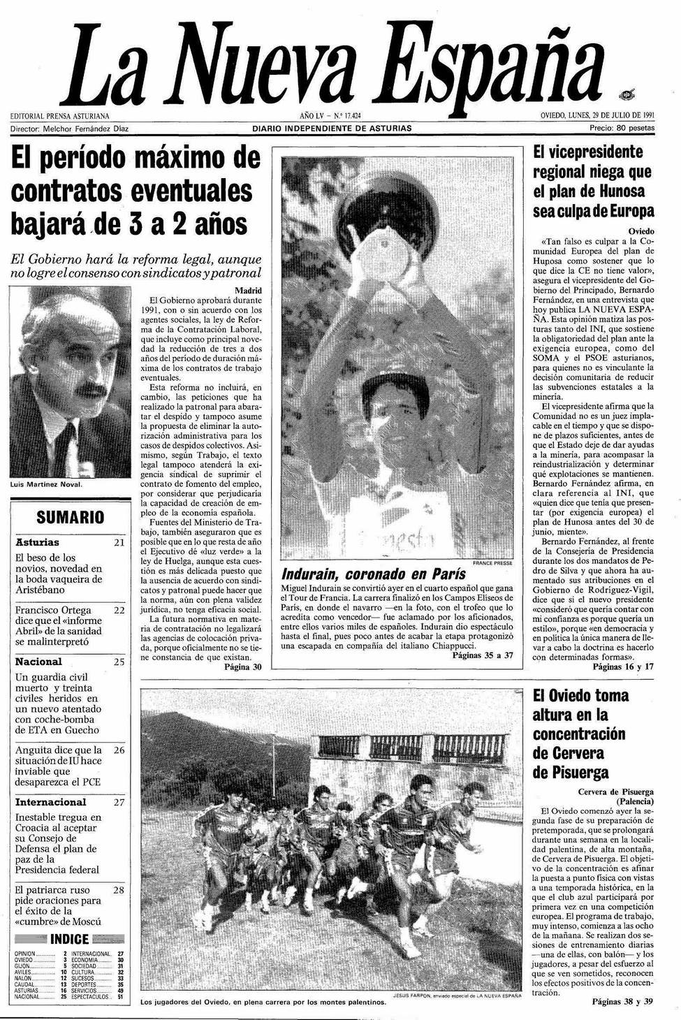 Portada del Lunes, 29 de Julio de 1991