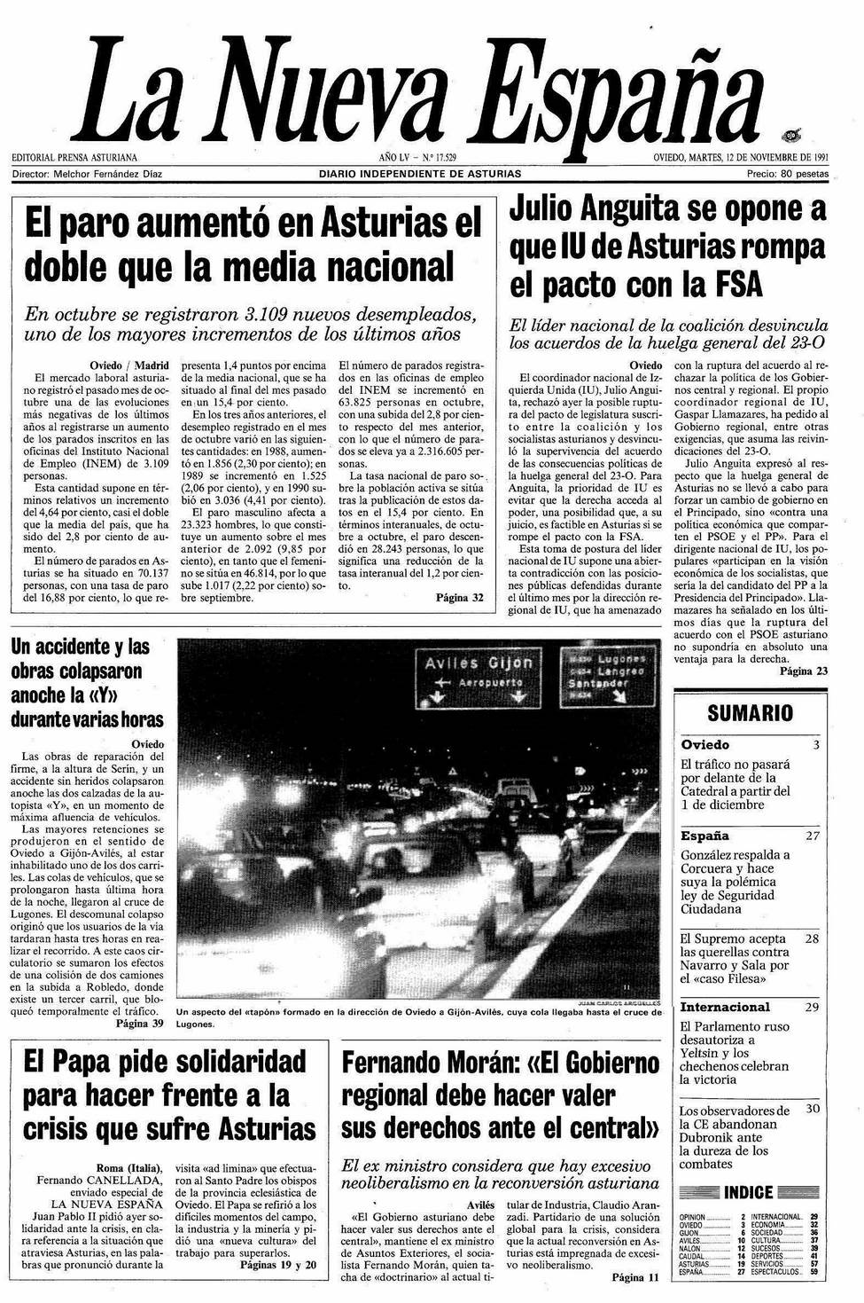 Portada del Martes, 12 de Noviembre de 1991