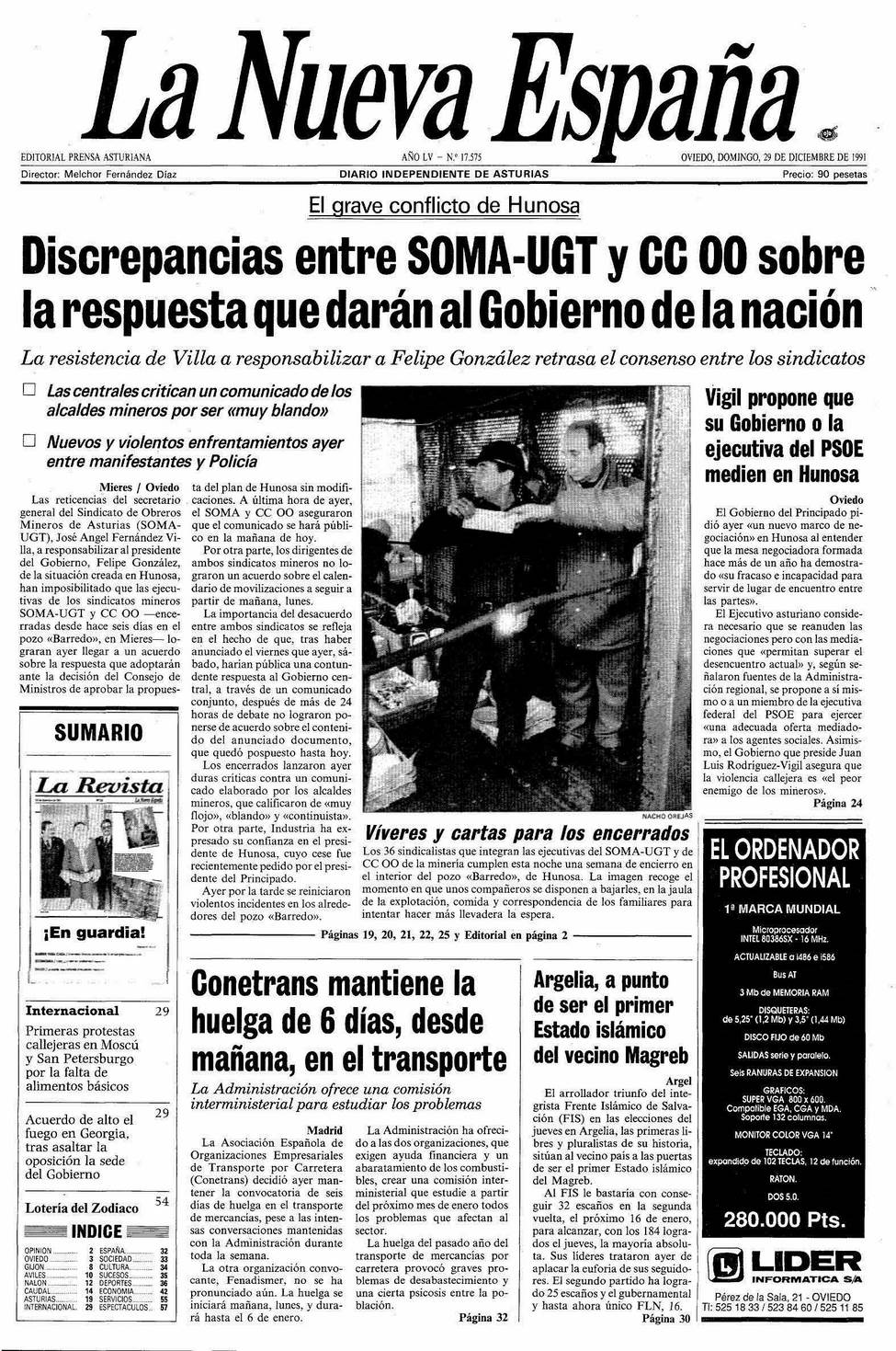 Portada del Domingo, 29 de Diciembre de 1991