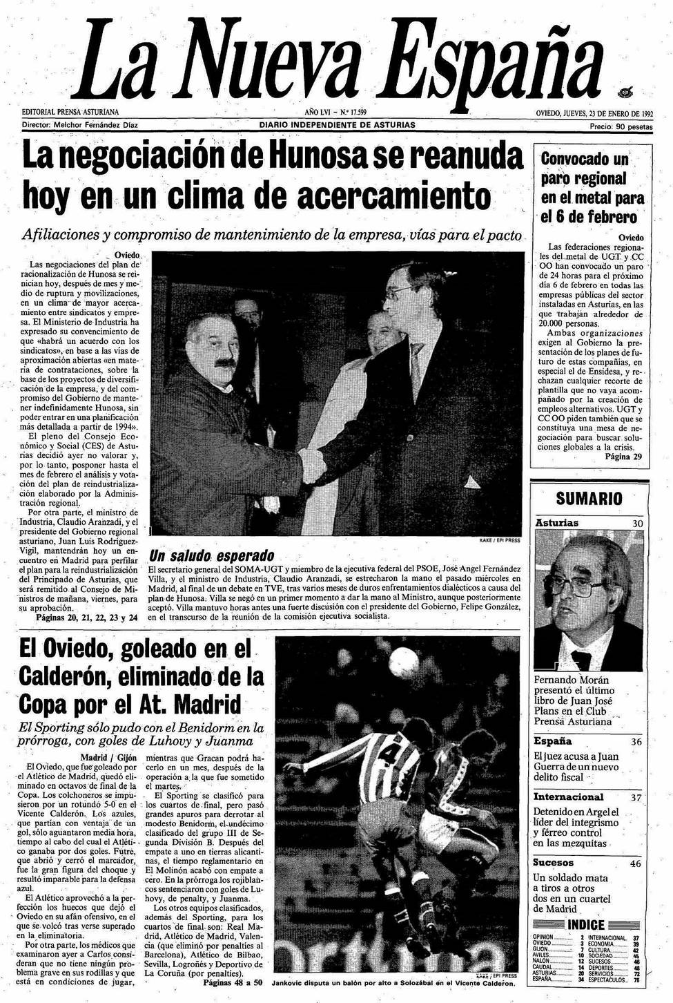 Portada del Jueves, 23 de Enero de 1992