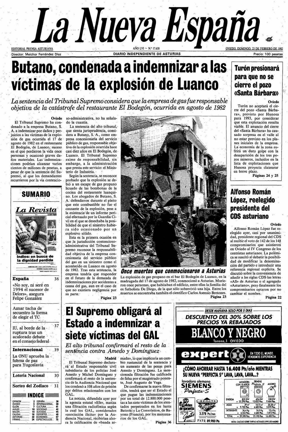 Portada del Domingo, 23 de Febrero de 1992