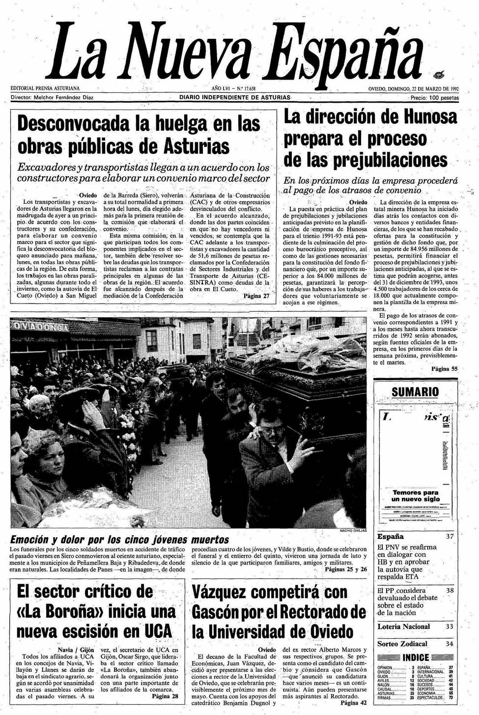 Portada del Domingo, 22 de Marzo de 1992