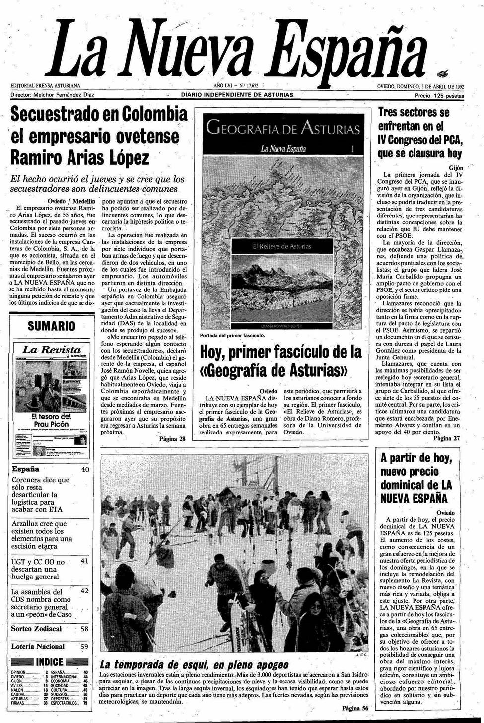 Portada del Domingo, 5 de Abril de 1992