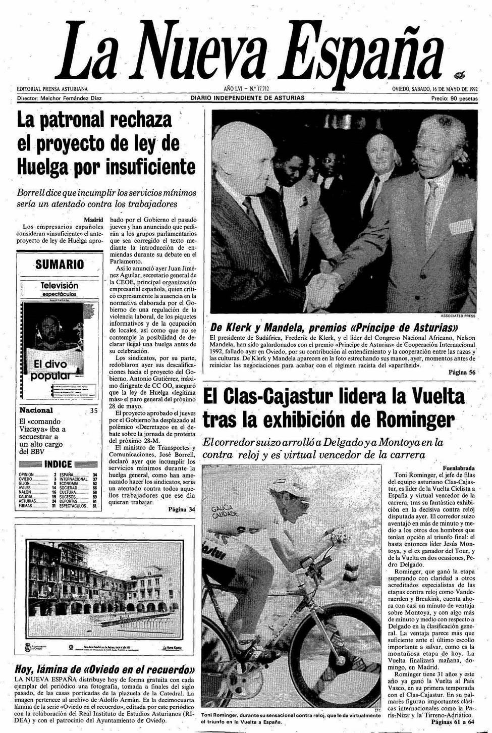 Portada del Sábado, 16 de Mayo de 1992