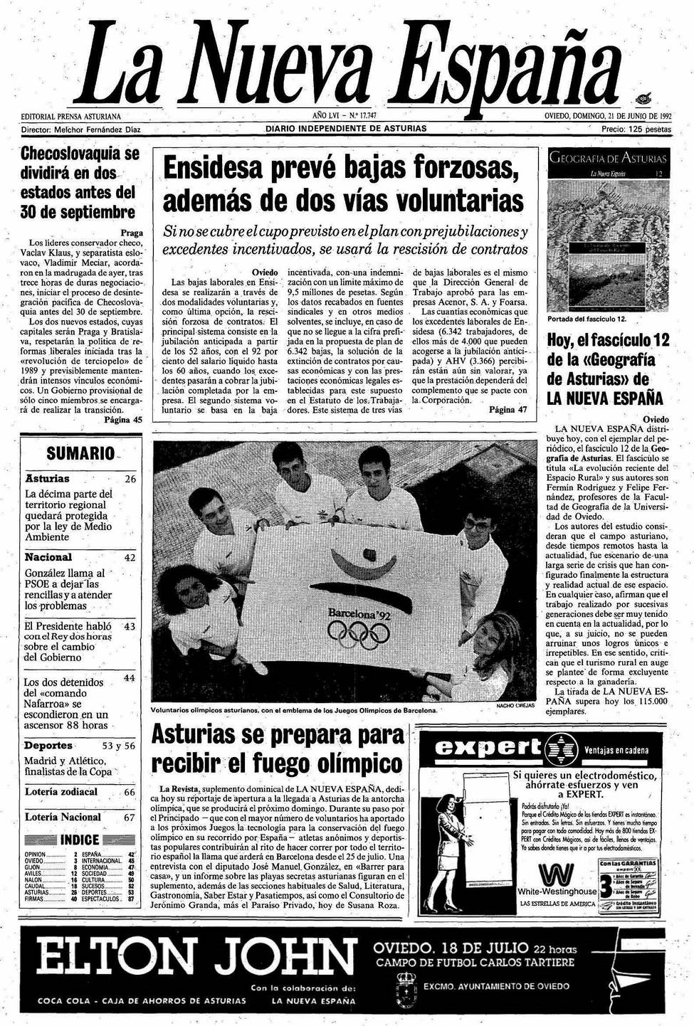 Portada del Domingo, 21 de Junio de 1992