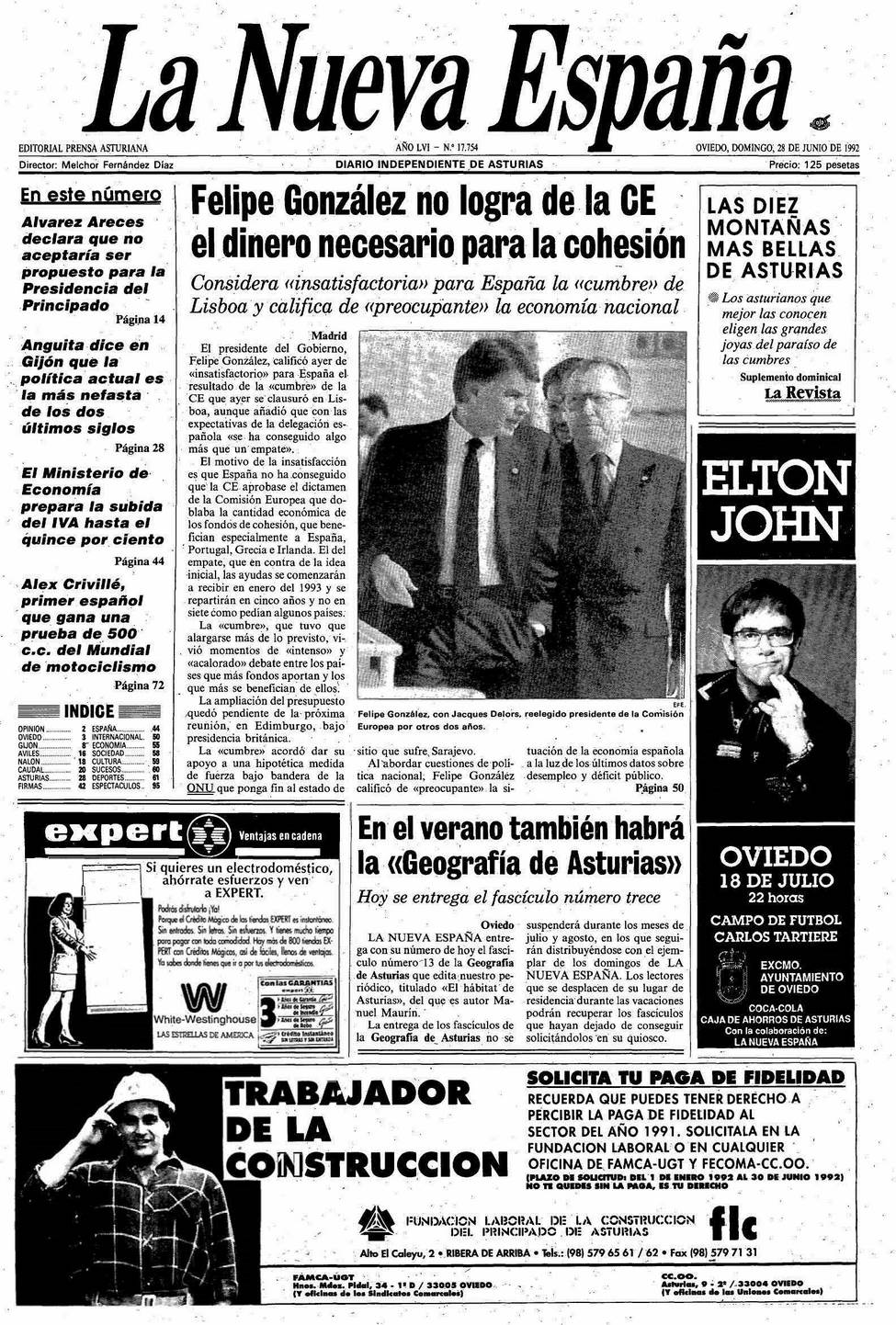 Portada del Domingo, 28 de Junio de 1992