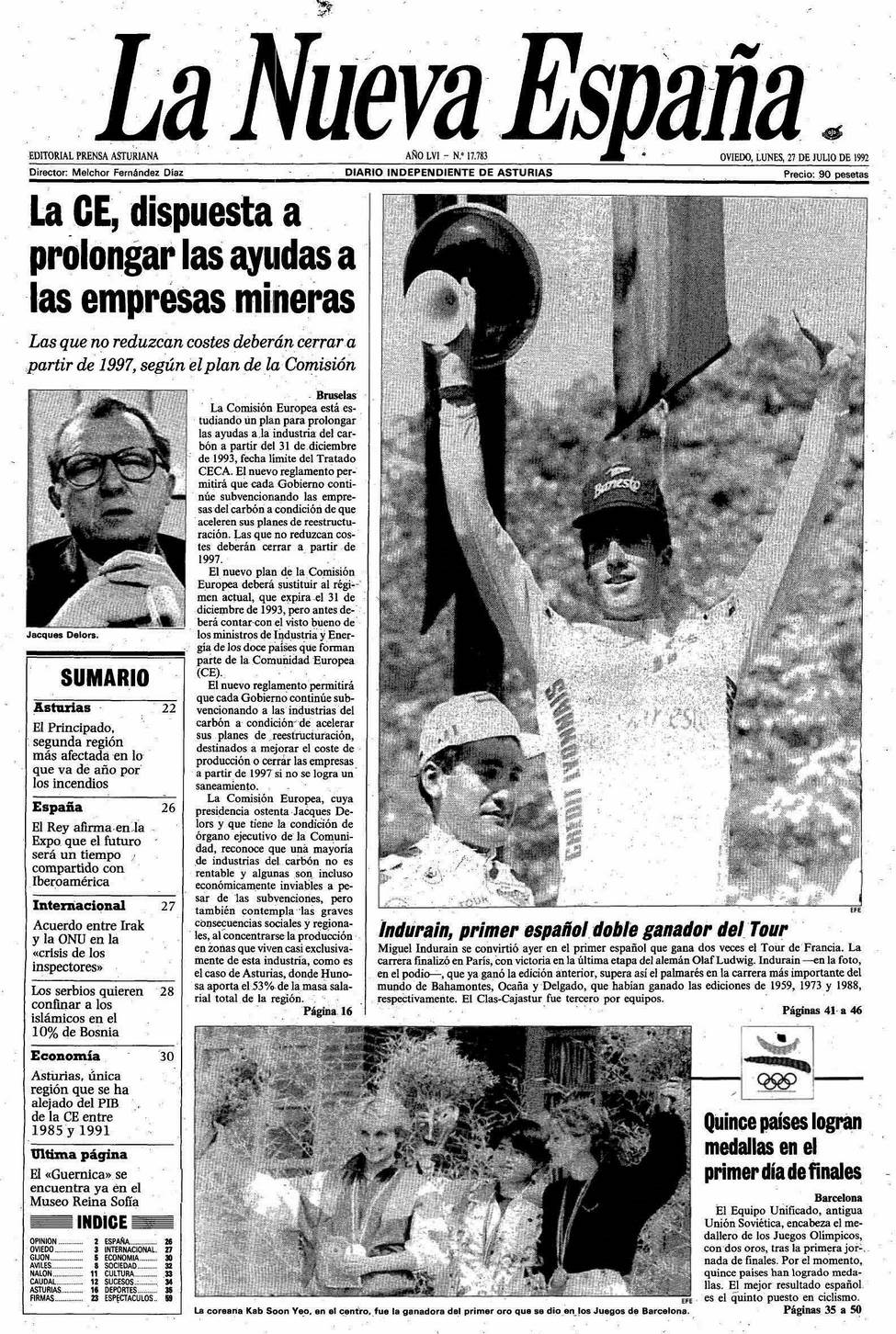 Portada del Lunes, 27 de Julio de 1992