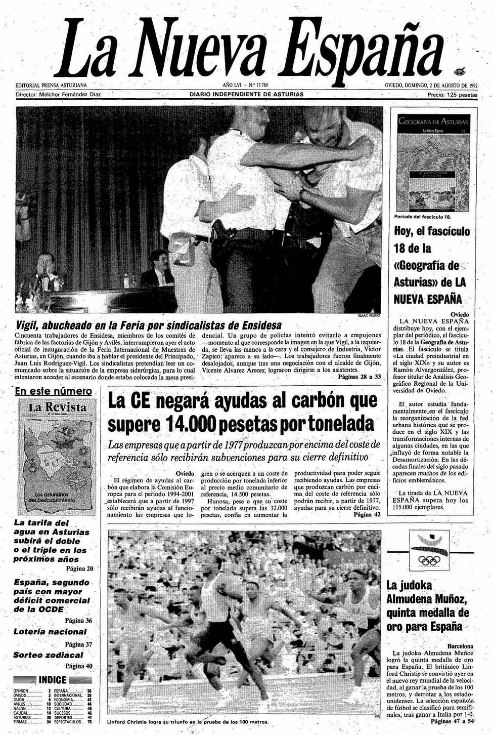 Portada del Domingo, 2 de Agosto de 1992