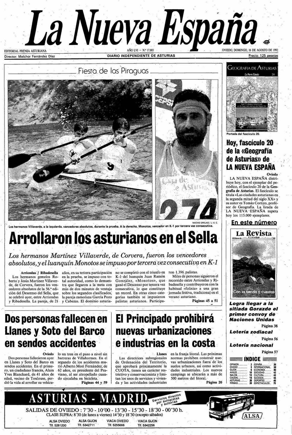 Portada del Domingo, 16 de Agosto de 1992