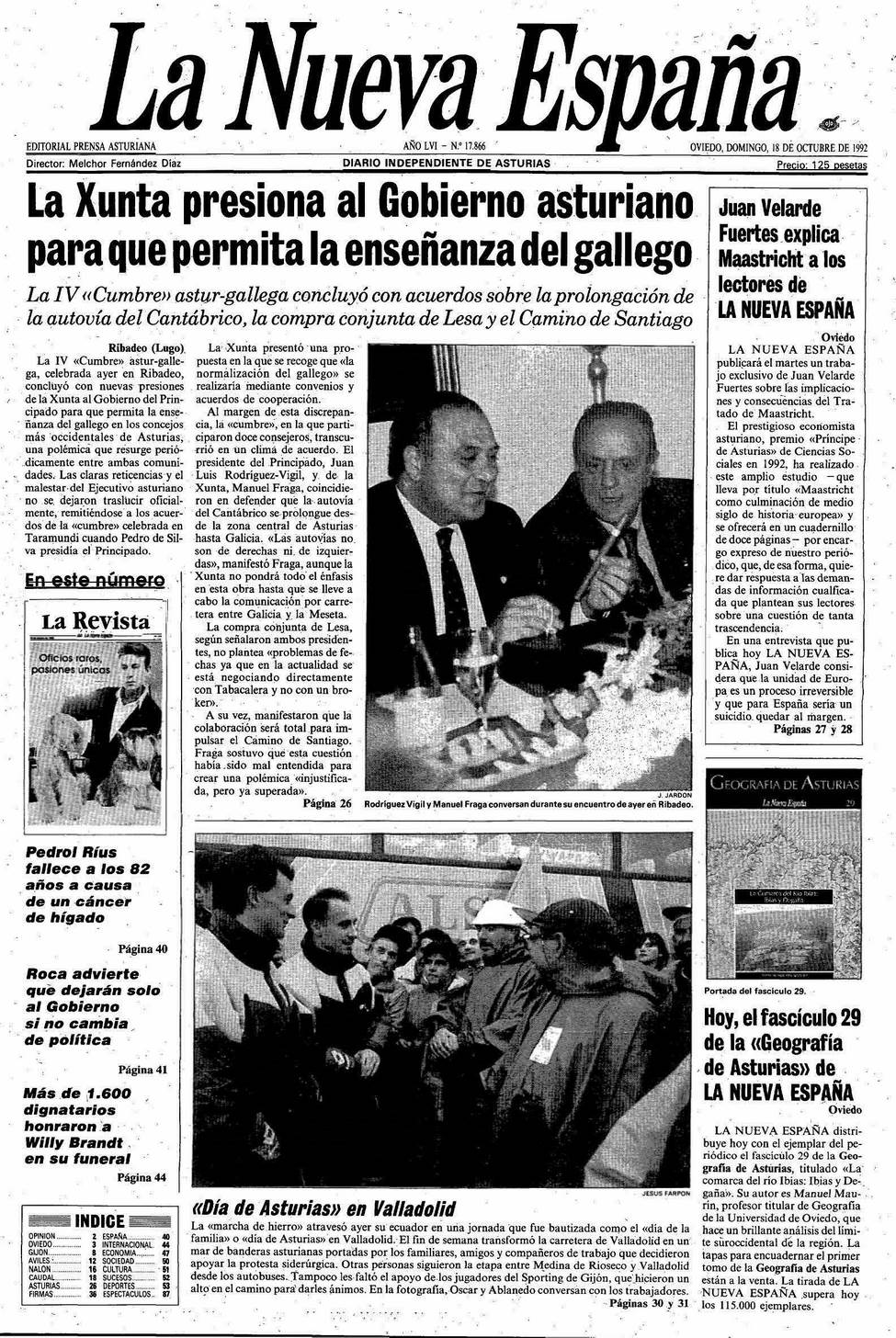 Portada del Domingo, 18 de Octubre de 1992