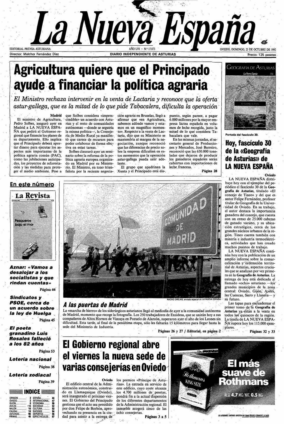 Portada del Domingo, 25 de Octubre de 1992