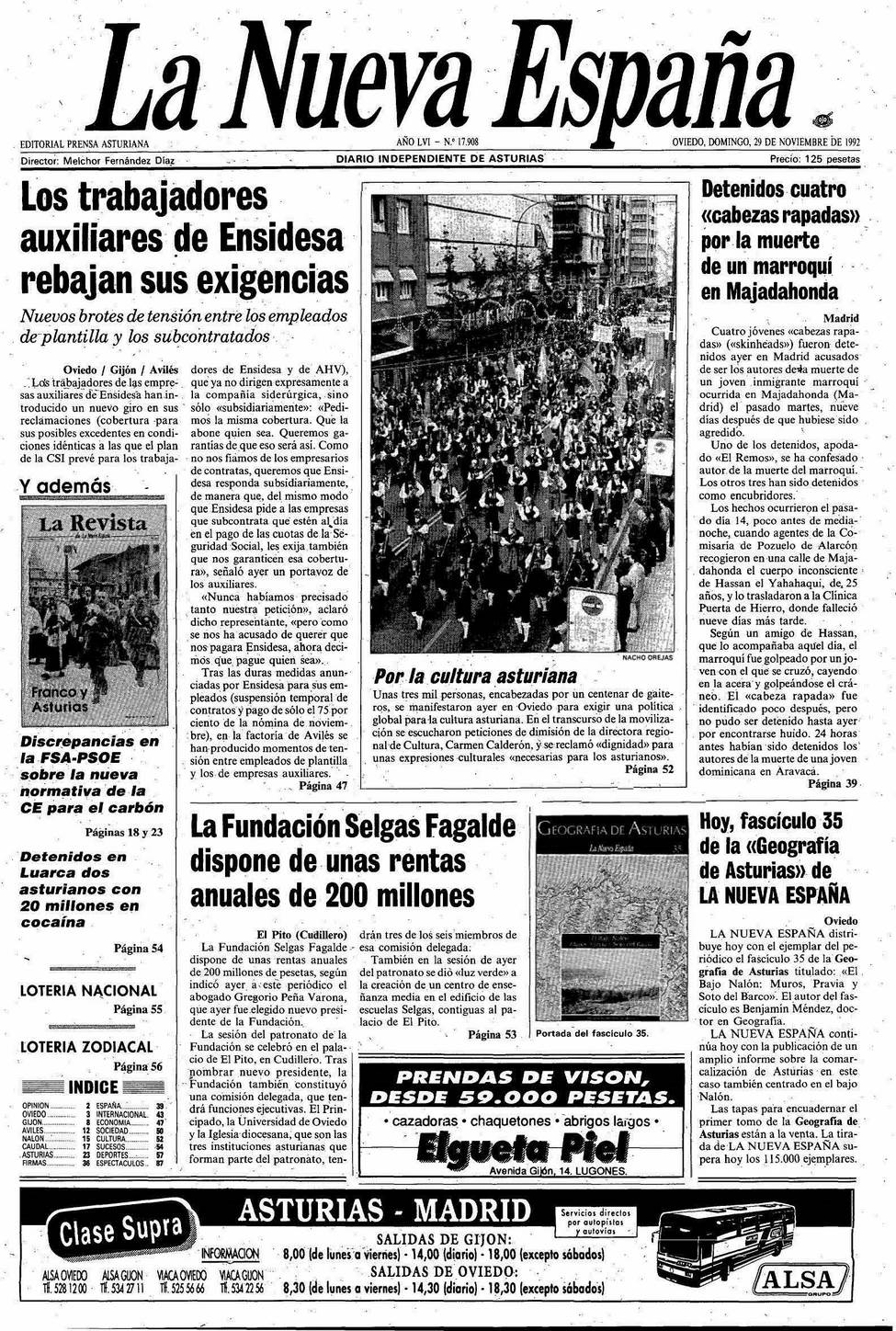 Portada del Domingo, 29 de Noviembre de 1992