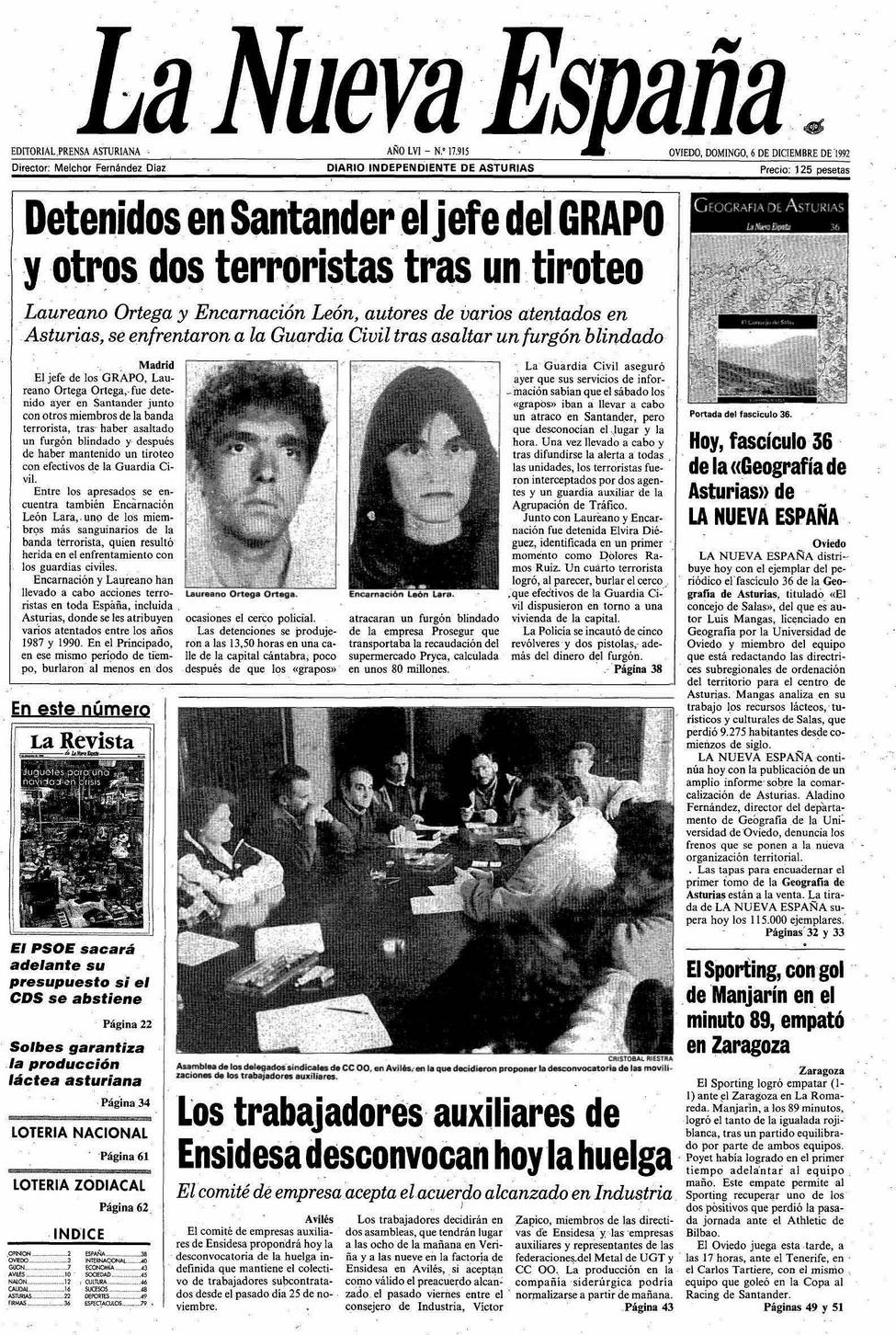 Portada del Domingo, 6 de Diciembre de 1992