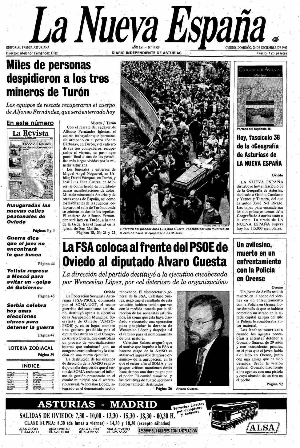 Portada del Domingo, 20 de Diciembre de 1992