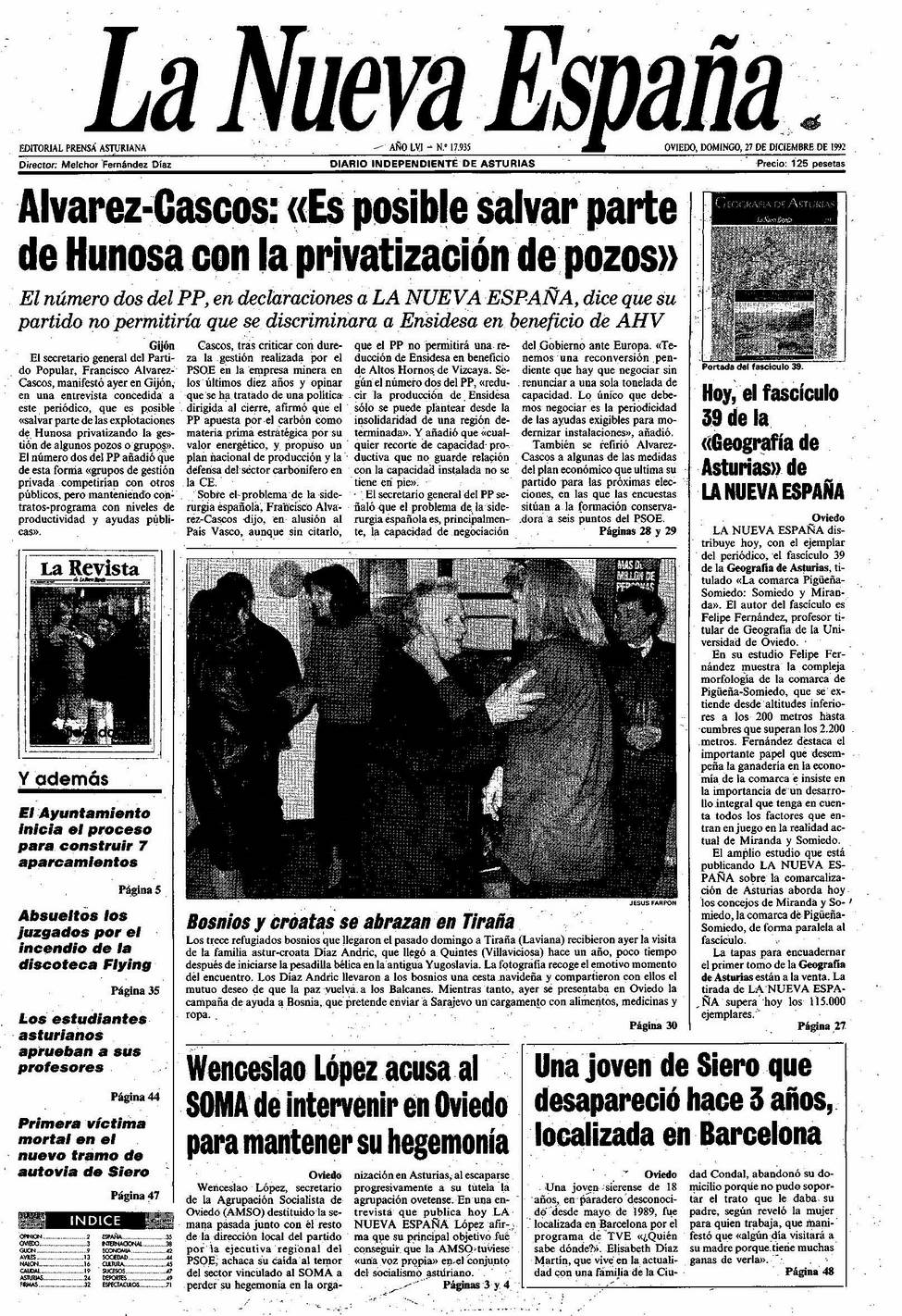 Portada del Domingo, 27 de Diciembre de 1992